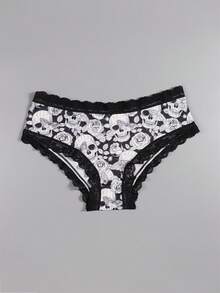 Dircho 5条装女士性感哥特撞色蕾丝比基尼内裤 - 骷髅/玫瑰图案，丝滑柔软舒适贴身内衣，弹力透气松紧腰日常内衣套装 - 彩色 - 查看 10