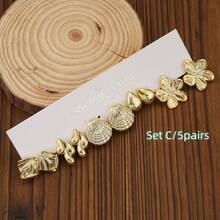 4pairs-19pairs Fashionable And Lovely Golden Plated Earrings With Different Animals-Shaped, Starfish,Shell,Flower,Butterfly,Little Bear,Suitable For All Girls' Daily Wear - Yellow Gold - View 8