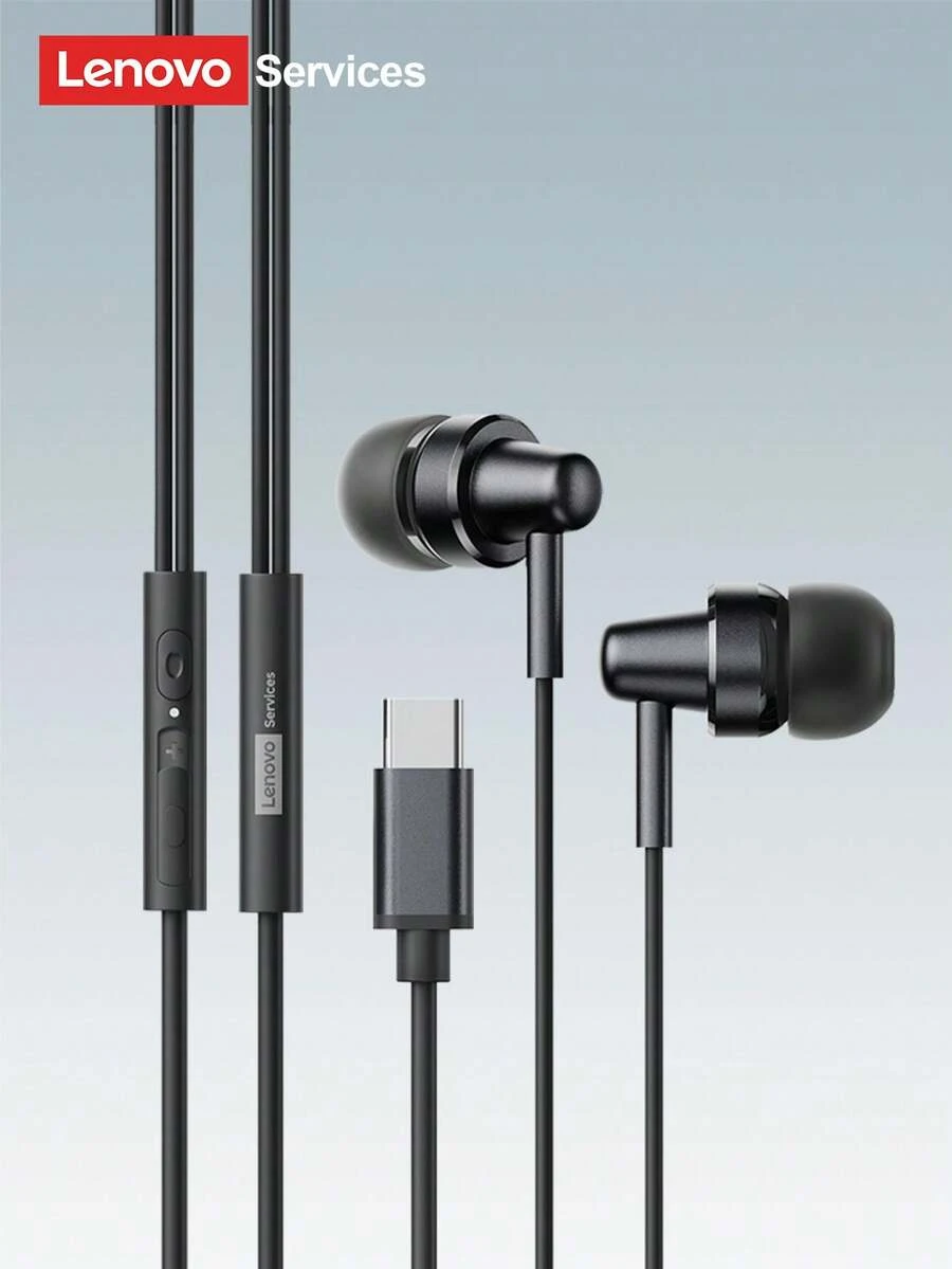 Lenovo 联想 YF21 有线耳机，Type-C 入耳式，HIFI 音质，防噪音，佩戴舒适，游戏和音乐皆宜，带麦克风线控，高品质 3.5mm 硅胶耳塞，适用于电脑和平板电脑 - 黑色 - 查看 1