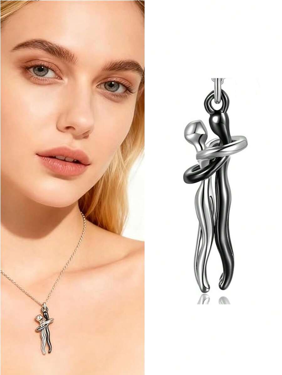 1pc Hug Necklace, Couples Necklace, Family Hug Pendant Necklace, Lovely Commitment Pendant Necklace, Suitable For Couples Story, Lovers Story Necklace, Unisex Couples Pendant Necklace, Suitable As Valentine's Day Gift, Birthday Gift, Anniversary Gift, Mother's Day Gift - Multicolor - View 1