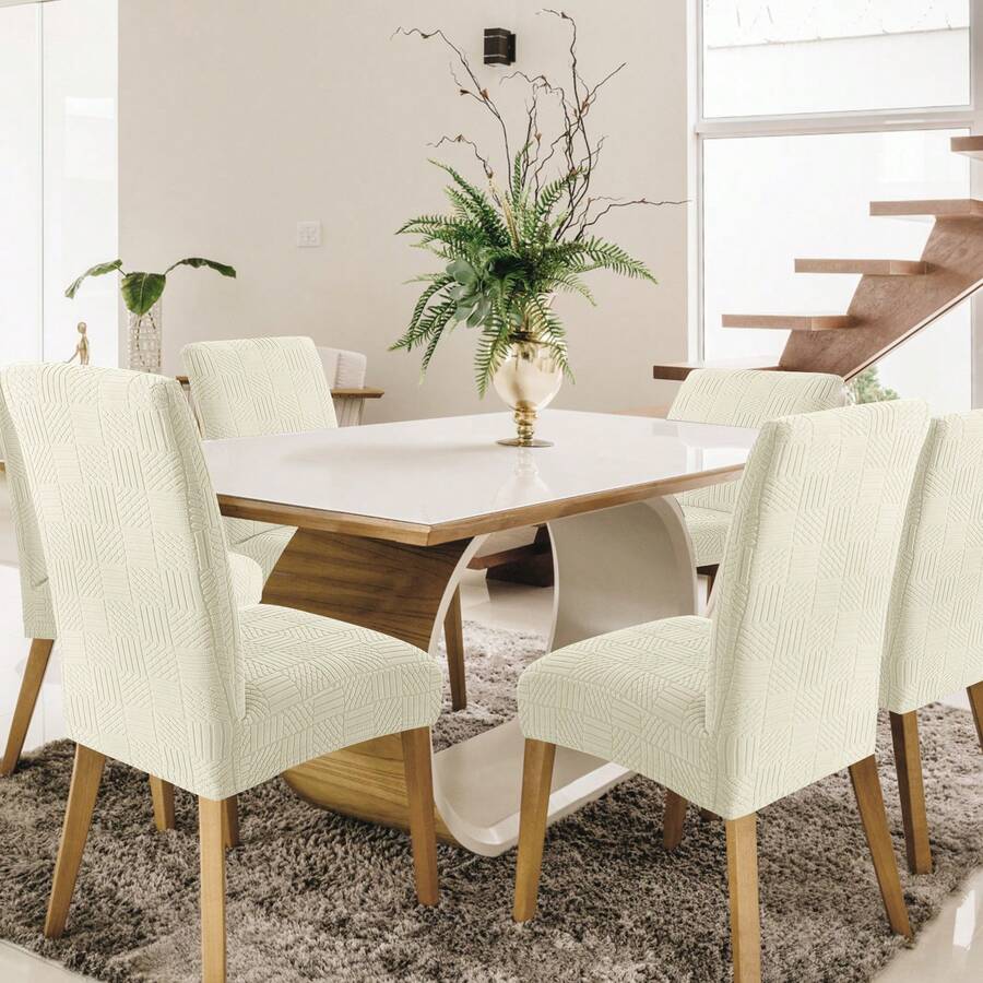 CYCMACO Chair Covers With Backrest 4/6 Pieces, Stretch Chair Cover, Universal Chair Covers For Dining Room Kitchen, Washable Removable, Easy To Clean And Durable - Beige - View 1
