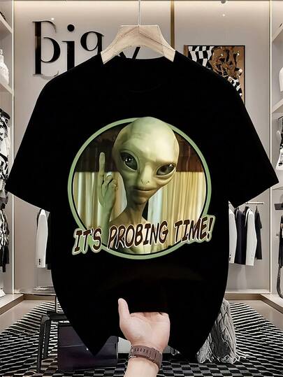 Camiseta de Cuello Redondo para Hombre, Camiseta de Comedia Alienígena de la Película Paul para Hombre - "¡Es hora de explorar!" Patrón de Ciencia Ficción Divertido de Manga Corta, Camiseta con Diseño de Alien Verde - Regalo para Fanáticos de Simon  y Nick Frost - Disponible - Lavable a Máquina, Top Casual Adecuado para Noches de Cine y Comic Con, Ropa Cultural Popular, Camiseta Cultural Popular, Tela Cómoda, Material Transpirable, Top de Manga Corta, Adecuado para Deportes al Aire  Uso Diario, Gran Regalo de Navidad