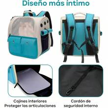 Mochila para Mascotas, Mochila Transportadora de Mascotas Perros y Gatos8Kg, Back Pack Porttil para Mascota Pequea, Almohadilla Inferior, Proteger Las articulaciones, fcil de Limpiar - Turquesa - Ver 4