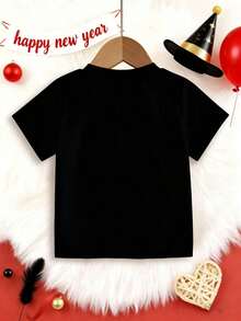 A Casual, Fashionable, And Comfortable Short Sleeved Baby Girl T-Shirt With A Colorful English Letter Print Pattern, Featuring A Playful And Lively Style That Highlights Childlike Fun And Decoration. It Is Suitable For Daily Casual Wear - 黑色 - 查看 3