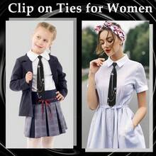 - Corbata negra para mujeres y nias, corbata punk con accesorios de cadena, corbata ajustable preatada para camisa escolar - negro, (Estrella: Negra) - Ver 3