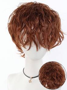 男女通用合成短款波浪卷假发，黑色/金色可选，适合角色扮演、派对、万圣节、圣诞节和日常佩戴，耐热