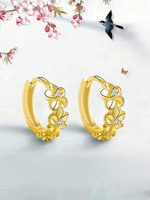 1 对全新独特桃花耳夹奢华耳钉，优雅设计适合女性，节日和派对礼物