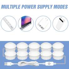 LED化妆镜灯，USB 5V触摸感应可调光化妆灯，专业美容照明，适用于梳妆台、浴室、卧室，三种色温可调，无频闪，自然白光（可伸缩电源线），可选2/6/10/14个灯泡，白色/粉色 - Makeup Mirror Lights(Stepless Dimmable) - 查看 11