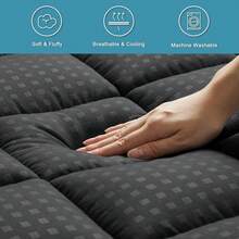 Queen Mattress Pad Quilted Fitted Mattress Protector Cooling Pillow Top Mattress Cover Breathable Fluffy Soft Mattress Topper With 8-21" Deep Pocket - 黑色 - 查看 4