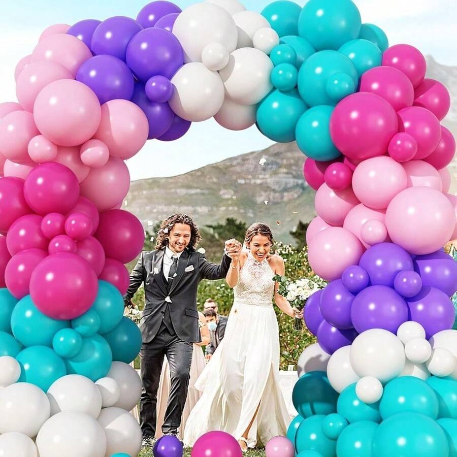 118pcs Pink Purple Balloon Arch Set, Blue Purple Hot Pink Green White Latex Balloons For Mermaid Birthday Shower Wedding Party Decoration, Bridal Shower, Theme Party Decoration Outdoor Backdrop Indoor/Outdoor Decor - Multicolor - View 1