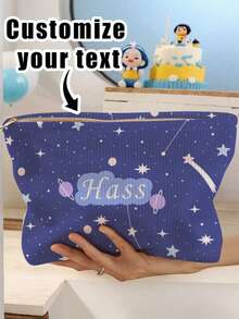 1pc Customized Name Cartoon Space Pattern Corduroy Toiletry Storage Bag, Perfect Choice For Organizing Toiletries When Traveling, Can Be Customized According To Your Unique Design, Very Suitable For Children, Print Your Own Name Or Print Your Sister's And Classmates' Names As A Gift To Give To Others - Multicolor - View 2