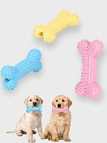 1 Pack Puppy Rubber Chew Bones, High Elasticity Hiding Treats Toys, Suitable For Indoor/Outdoor Training, Valentine's Day Puppy Gift (Blue/Pink/Yellow) - Pink - View 3