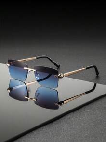 一副男士金属框矩形商务休闲时尚眼镜，适合商务旅行、行业会议、客户拜访等场合。 - 彩色 - 查看 3