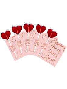 24pcs Cherry Valentine's Day Lollipop Insert Party Decoration Bow Cherry Love Card Happy Valentine's Day Young Favors - Multicolor - View 1