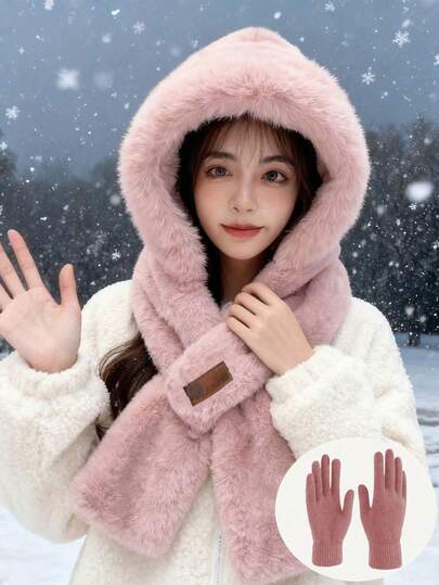 1pc Or 2pcs Unisex Solid Color Hat Scarf Set With Gloves, Autumn/Winter Warm Thermal Lined Windproof Earflap Hat, Suitable For Daily Outings, Skiing, Hiking, Riding Valentines Gift