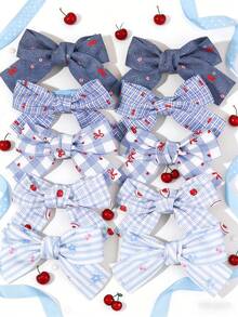 10 chiếc kẹp tóc hình nơ hoa anh đào, kẹp tóc bằng satin polyester màu xanh dương, kẹp tóc hoa dùng hàng ngày, kẹp tóc kẻ caro dễ thương, phụ kiện tóc cho bé gái, quà tặng ngày lễ, trang trí tiệc. - Nhiều màu - Xem 6