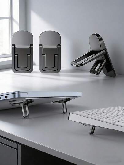 2个装 Dirrfie 人体工学可调节铝合金笔记本电脑支架 | 便携式键盘增高架，适用于桌面、家庭办公室和旅行 | 安全夹持式节省空间笔记本电脑支架，经久耐用，易于安装