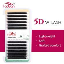 Mi giả Fadvan 5D hình chữ W 0.07 C/D/L/M 6-15mm & Mi giả lông chồn tự nhiên hỗn hợp Mềm mại Chuyên nghiệp Mi giả dày dặn, dạng quạt - màu đen - Xem 1