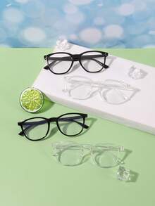 4 In 1 Set Boys' And Girls' 8-14Y Polycarbonate Anti Blue Light Lens Square Frame Fashion Glasses, Campus Daily Reading Outfit - Multicolor - View 3