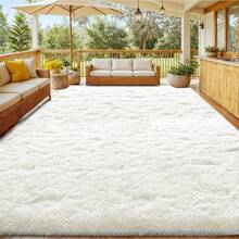 Living Room Rugs, Bedroom Rugs – Ultra Soft Plush Rug, Fluffy Shaggy Carpet, Washable Area Rug With Non-Slip Backing & 4 Free Grip Stickers, Modern Home Dorm Decor, Multiple Sizes 4x6 5x7 6x9 8x10 9x12 10x14, Black Rug - 象牙白 - 查看 3