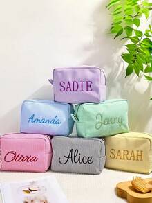 1pc Customized Embroidered Cosmetic Bag/Storage Bag/Toiletry Bag, Lightweight Large Capacity, Versatile Use, Customizable Embroidery, Ideal Gift For Girlfriend, Family, Classmates, Sisters, Suitable For Business Travel, Vacation, Bridesmaid Gift, Cosmetic Bag, Personalized Gift, Bridesmaid Proposal Gift, Bachelorette Party Gift, Newlywed Bridal Party Favor, Showcasing An Elegant Lifestyle And Artistic Flair. - Multicolor - View 1