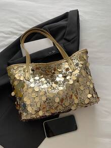 2025 New Sequin Bucket Bag Women, Small Niche Shoulder Bag, Versatile Commuter Tote Bag With Large Capacity - Gold - View 6