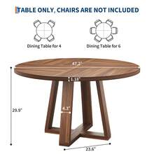 LIZHOUMIL 47 Inch Round Dining Table For 4-6 People, Circle Kitchen Table With Cross Base, Farmhouse Wood Dinner Table For Apartment, Kitchen, Living Room - Brown - View 2