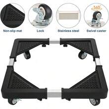 Heavy-Duty Adjustable Appliance Stand (17.7"-25.6") - 4 Locking Wheels Dolly For Mini Fridge, Washing Machine & Dryer (Black) - Universal Washing Machine Base - View 4