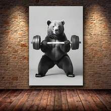 1pc 2d Flat Framed Canvas Wall Art - Bear Lifting Barbells Gym Poster, Modern Fitness Animal Artwork, Vertical Contemporary Decor For Living Room, Bedroom, Office, Kitchen, Bathroom, Dining Room - Unique Gift Idea - 綠色 - 查看 5