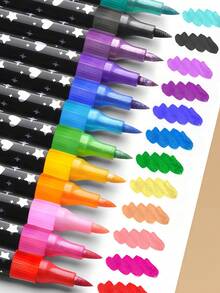Set de 96/72/48/24 bolígrafos de doble punta con purpurina, bolígrafos de pincel de doble color para dibujo y arte, con puntas de purpurina perlada gruesas y suaves que no se desvanecen, bolígrafos de acuarela, suministros de arte, regalo para fiestas. Nota: El diseño de la etiqueta del embalaje puede variar debido a las diferencias en los lotes de producción. - Multicolor - Ver 3