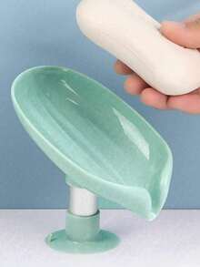 Leaf-Shaped Soap Dish, Draining Soap Holder, Bathroom Accessories, Suction Cup Soap Dish, Bathroom Soap Box, Leaf-Shaped Soap Dish, Draining Rack, No Drilling Bathroom Accessories With Suction Cup, Anti-Slip Soap Tray - Multicolor - View 6