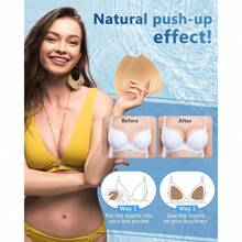 - Insertos impermeables para traje de bao, 4 pares de almohadillas para orejas de traje de bao, insercin push para mujer, relleno de bikini con borde cosido - negro beige blanco + A / B - Ver 4