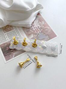 1 Set Aurora Nail Art Decoration, Japanese Style Nail Glitter Powder, Rhinestone, Nail Practice Base, Nail Art Photography Display Props, Nail Art White & Pink Base With Alloy Resin Aurora Flag Nail Practice Holder