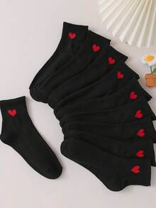5 Pairs Of Soft And Comfortable Socks With Black Body Embellished With Heart-Shaped Patterns, Hand And Machine Washable, Perfect For All Day Wear On Home Slippers, Canvas Shoes, And Sneakers - 黑色 - 查看 9
