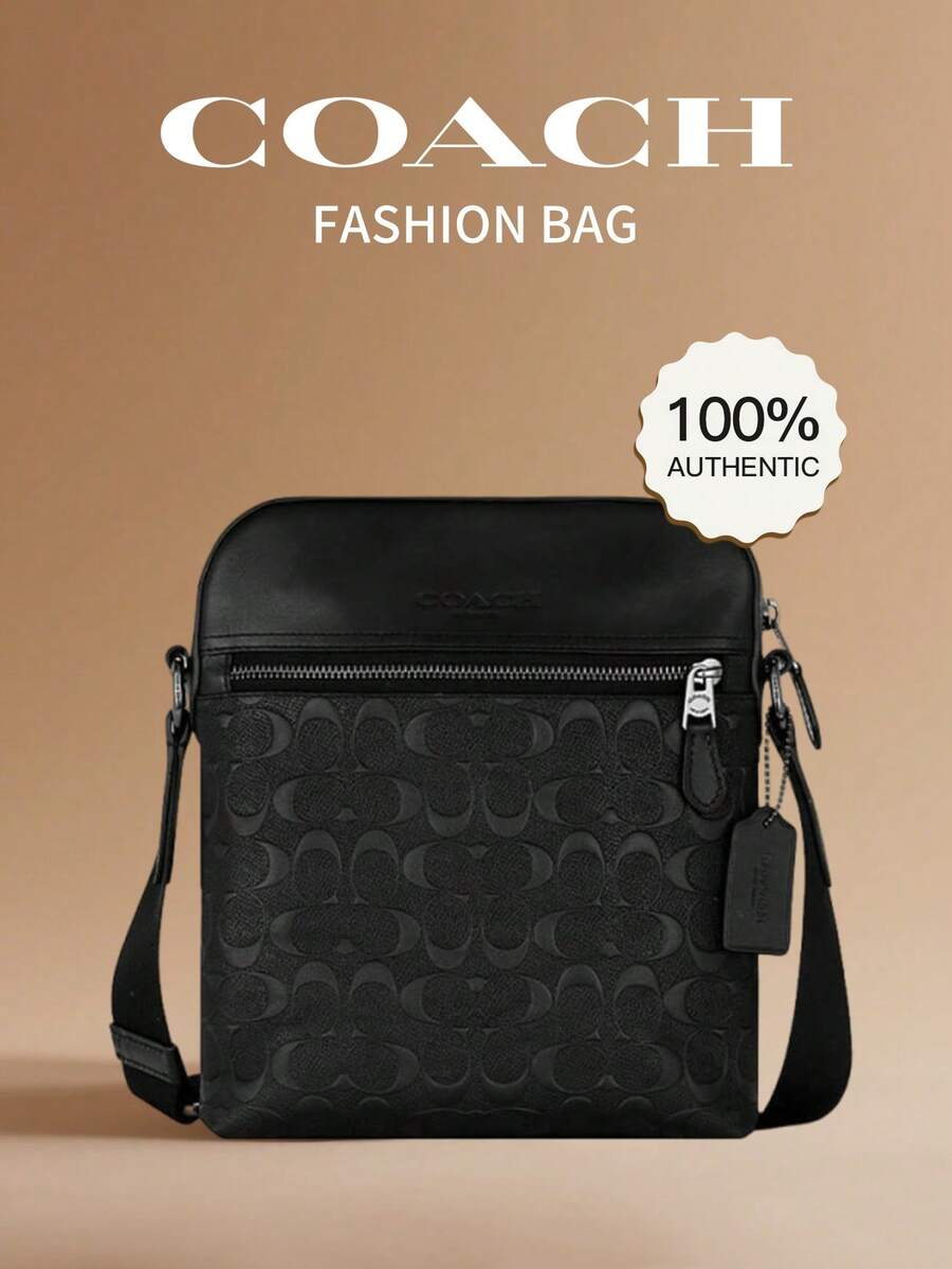 Coach Houston Flyer Bag, Featuring Signature Embossed Leather, Men's Shoulder Bag/Messenger Bag 4009 QBBK - Black - View 1