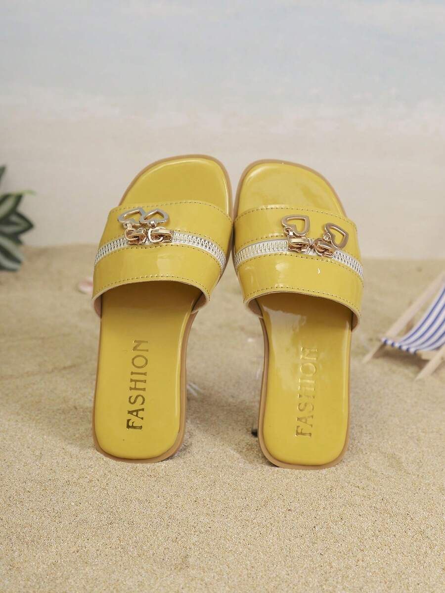 1 Pair Children's Minimalist PU Flat Casual Slippers, Suitable For Summer