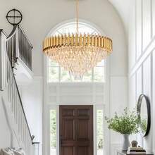 Golden Modern Crystal Chandelier, 6-Story K9 Circular Crystal Chandelier, Ceiling Crystal Chandelier, Ceiling Light, Dining Room, Living Room, Bedroom Entrance, E14 * 15 (Excluding Light Bulbs) - 金色 - 查看 3