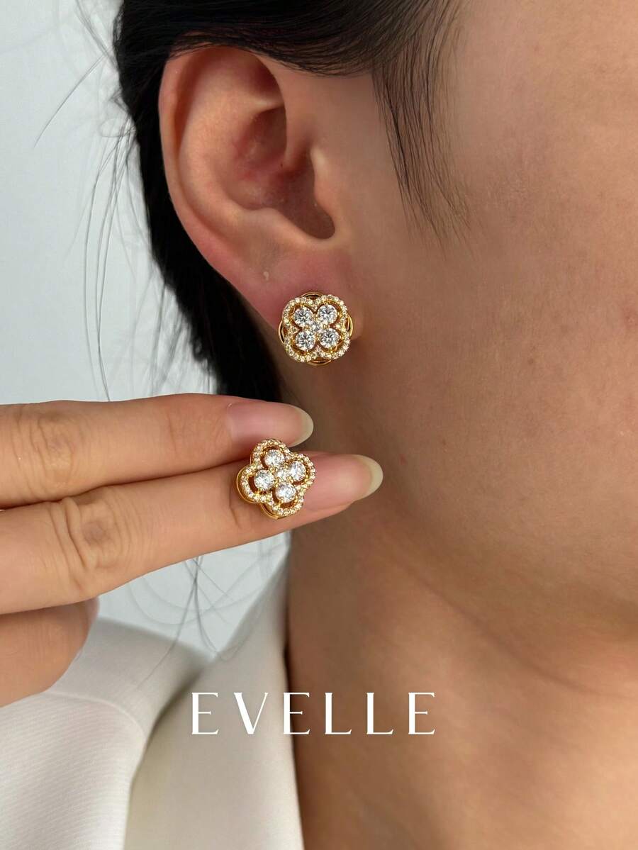 18K镀金优雅可爱铜耳环，适合日常佩戴和聚会场合 - 金色 - 查看 1