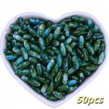 50pcs Vintage Picasso Glass Floral Print Seed Bead, 5*10mm Colorful Oval Loose Beads - Assorted Colors, Suitable For Making Necklaces, Bracelets, DIY Earrings, Tassel Crafts And Jewelry - Floral Shuttle Beads - View 20