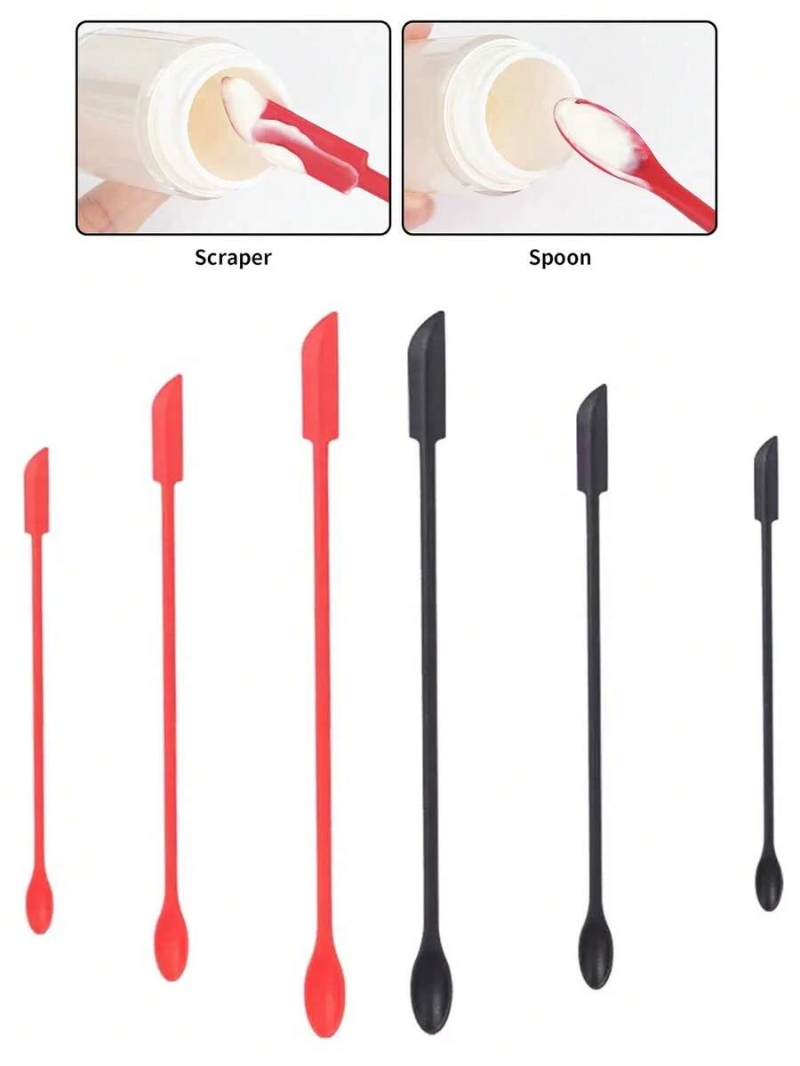 3pcs Silicone Facial Scraper Set - Cuttte 3pcs Mini Reusable Beauty Spatula, Thin Jar Scraper, Scrape Remaining Cosmetics, Black & Red, Skincare Lotion Spatula, Reusable Makeup Spatula Set - Multicolor - View 1