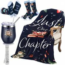 Sieral 4 Pcs Book Lovers Gifts Women Book Gifts Include 60 X 50'' Reading Blanket 12oz Insulated Tumbler Sock Bookmark Teacher Mother Bookish Library Club Librarian(Dark Blue) - 摩卡棕 - 查看 1