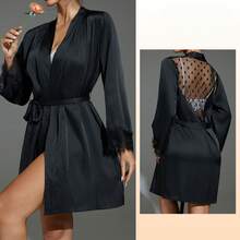 رداء حرير ناعم بلون أحادي أنيق بربطة الخصر، مناسب للعرائس وصبايا العروس والاستخدام المنزلي، رداء قصير للموسم الزفاف، قميص نوم وملابس نوم من الحرير الناعم، بيجامة نسائية من الشيفون المنقط والشبك، هدية عيد الحب وهدية رأس السنة الجديدة