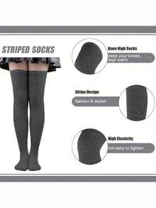 This Women's Striped Over-The-Knee Leg Warmers Set Includes A Pair Of Knee-High Leg Warmers And A Matching Arm Sleeve, Designed For The Autumn/Winter Season. The Set Includes Knee-High Leg Warmers And Fingerless Gloves, Both Featuring Eye-Catching Contrasting Striped Patterns To Create A Striking Look. - Multicolor - View 7