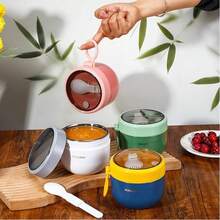 1pc Overnight Oats Container With Lid And Reusable Plastic Spoon, Portable Stainless Steel Yogurt Breakfast Cup, Cereal, Milk And Fruit Salad Storage Container - Multicolor - View 7