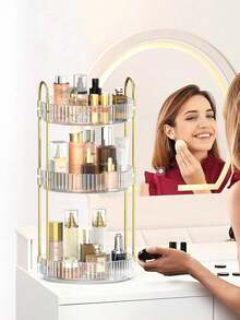 Bathroom Makeup Turntable Rotating Shelf Storage Rack, Large Capacity Cosmetics Storage Box, Countertop Makeup Rack, Suitable For Placing Cosmetics, Perfumes, Lotions, Skin Care Products, Makeup Brushes, Lipsticks - 透明的 - 查看 3