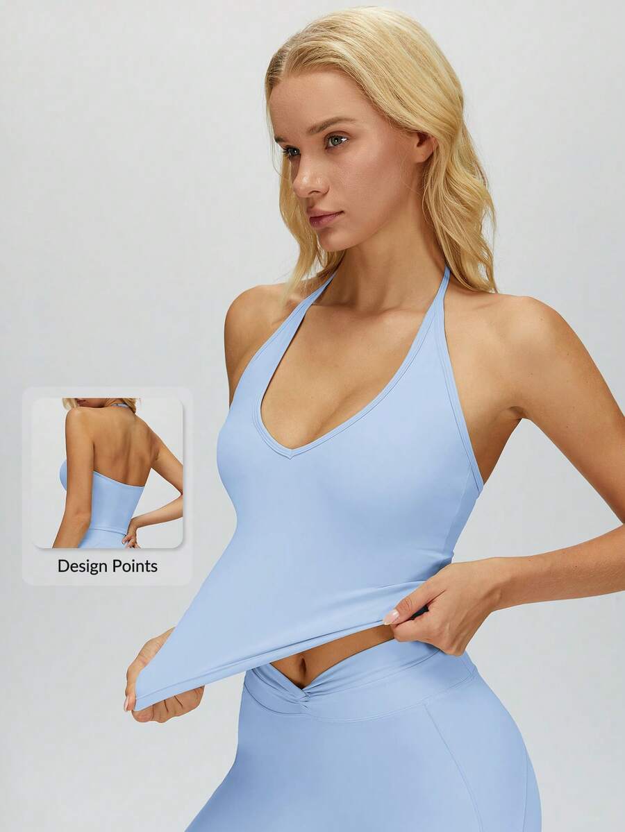 MASKERT Áo ngực thể thao có đệm, độ co giãn cao dành cho nữ - Thoáng khí, thân thiện với da, chống sốc, thoải mái không gây gò bó, lý tưởng cho phòng tập gym, yoga và luyện tập mùa hè. - Màu xanh nhạt - Xem 1