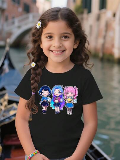 Camiseta gráfica de diseño juguetón para jóvenes - Camisetas 100% algodón, lencería de muñeca para mujer, ropa de niña, camiseta de chicas con estampado de guerrera de anime Kpop, a la moda, cuello redondo, estilo casual, perfecta para el fin de semana, temporada de verano, ajuste regular. Uso diario, textura suave, tejido de punto, diseño divertido, manga corta perfecta para regalos de Navidad, regalos de cumpleaños, regalos de festividades, regalos para niños, regalos para niños, regalos para niñas, regalos para niñas adolescentes