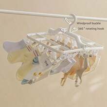 1pc Multi-Functional Foldable Clothes Drying Rack With 12/20/32 Clips, Windproof Collapsible Laundry Hanger, Compact And Convenient Plastic Hanging Clothes Dryer For Drying Underwear, Towels, Etc. - Multicolor - View 1