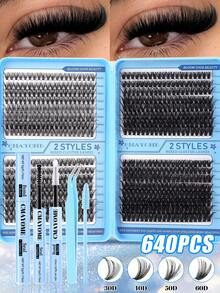 CMAYOME 640/200pcs D-Curl Individual False Eyelashes Set, Includes Adhesive, Sealing Glue, Eyelash Brush, Tweezers, DIY Eyelash Extension Kit, False Lashes + Eyelash Extension Glue + Tweezers + Eyeshadow Brush, Beginner Friendly, Soft & Natural, Thick & Fluffy, Lightweight & Comfortable, Mixed Styles, Large Capacity Segmented False Eyelashes, Suitable For Daily, Evening, Outdoor, Wedding And Other Occasions DIY Eyelash Extension Kit - Multicolor - View 12