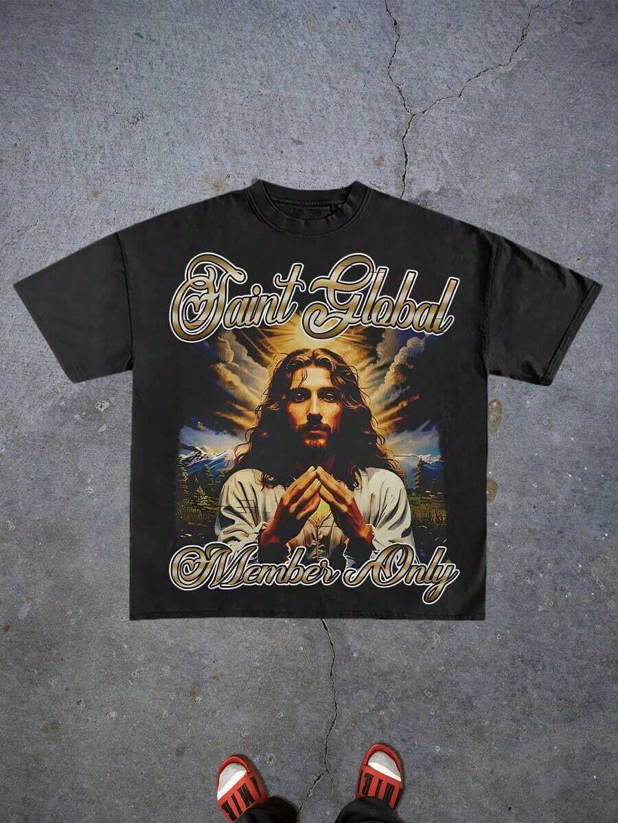 Saint Tears(Cotton T-Shirt) Men's Round Neck Short-Sleeved Cotton Casual T-Shirt, Loose Style, Versatile, Unisex, Suitable For Holiday Trave - Negro 3 - Ver 1